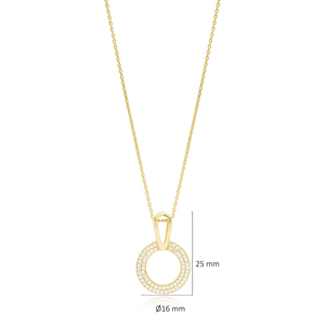 Elegant Round Shape Clear Zircon Stone Turkish Handmade Rhodium Plated 925 Sterling Silver Wedding Party Charm <b>Necklace</b> Pendant - Product Image 3