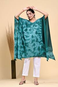 2025 verano Tie Dye verde Loose Fit Beachwear Kaftan de talla grande Midi longitud Swim Beach Wear 3/4 manga Kaftan para mujeres - Product Image 6