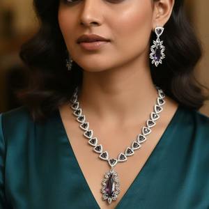 Collier et boucles d'oreilles en améthyste en forme de cœur, très demandés, bijoux de luxe pour les soirées, disponibles au prix d'usine - Product Image 4