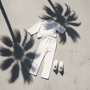 Ensemble femme en coton épais personnalisé, coupe ajustée, haut à manches longues, pantalon droit uni, streetwear d'été - Product Image 4