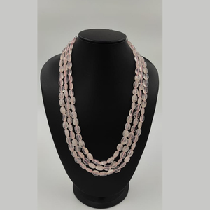 Collar de cuarzo rosa Natural, cuentas ovaladas de 12x10mm de longitud, 24 pulgadas, 3 capas - Product Image 4