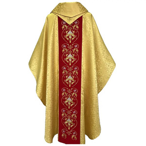 Hot Sale <b>Gold</b> Jacquard <b>Fabric</b> With Golden Embroidery Chasuble 2025 Custom Made New Design High Quality Embroidery Chasuble - Product Image 2