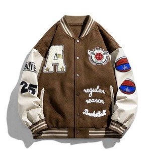 Veste de baseball à manches courtes grande taille avec chaîne broderie chenille veste universitaire Letterman vintage veste OEM en cuir personnalisé pour hommes - Product Image 3