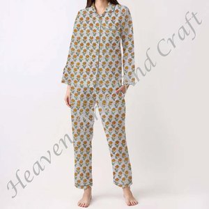 เซ็ตชุดนอนผ้าฝ้ายลายทางสำหรับผู้หญิงพิมพ์ลายเสือเซ็กซี่ลายดอกไม้/ตัวอักษร/ลวดลาย/วันหยุด/ลวดลายต้นมะพร้าวสำหรับฤดูใบไม้ผลิ/ฤดูร้อน - Product Image 4