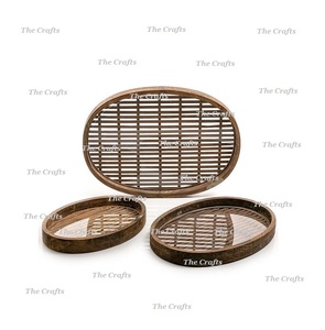Plateau de service en bois au design magnifique avec poignées en corde, ensemble de 2 plateaux de service de tailles différentes, qualité supérieure - Product Image 4