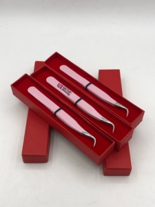 GETUP BROSONS IMPEX High Quality <b>Light</b> Pink Powder Coating Curved Stainless Steel Eyelash Extension Tweezers Smooth Serrated Tip - Product Image 6