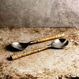 Ensemble de serveurs à salade en bois, cuillère de cuisine, cadeau avec cuillères et fourchettes, outils à salade - Product Image 3