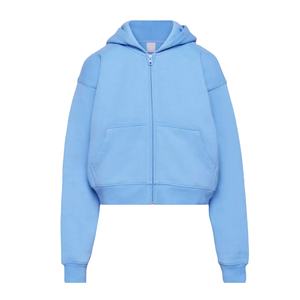 Sudadera corta con cremallera frontal para mujer, de manga larga, personalizada, bordada, con bolsillo canguro - Product Image 1