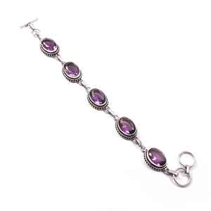 Handmade Amethyst Gemstone <b>Bracelet</b> 925 <b>Sterling</b> <b>Silver</b> Adjustable Jewelry For <b>Women</b> Gift Wholesale Supplier - Product Image 2