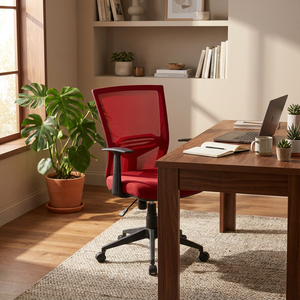New Orleans Red Modern Style Mesh Task Office <b>Chair</b> Adjustable Headrest Ergonomic Swivel <b>Chair</b> Foam Fabric PP Aluminium PU - Product Image 4