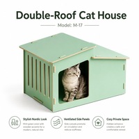 Meubles pour chats en bois design, maisonnette moderne pour chats avec double toit, finition en bois naturel, OEM ODM