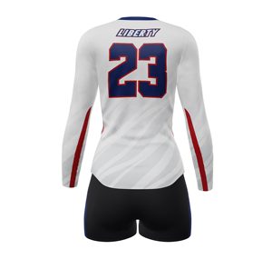 Ensemble uniforme de volley-ball pour femmes nom d'équipe personnalisé Logo imprimé séchage rapide Spandex tissu extensible ensemble de tenue de sport - Product Image 6