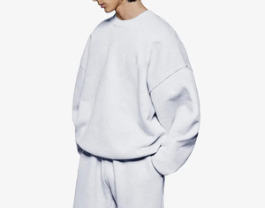 Sweat-shirt décontracté à col rond en coton 100% OEM personnalisé pour homme, gris uni, tissu doux, mélange de coton, épaules tombantes, mode décontractée - Product Image 3