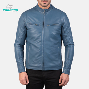 Chaqueta de cuero de vaca personalizada para hombre, color azul marino, elegante, estilo de calle, personalizada, alta calidad, venta al por mayor - Product Image 1