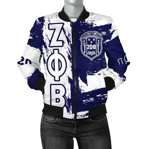 Veste en satin Zeta Phi Beta pour femmes, bleu et blanc, broderie du bouclier ZPB Sorority 1920, vêtements grecs de qualité supérieure, style universitaire, vêtements d'extérieur - Product Image 1