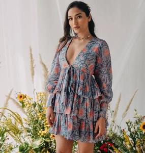 Vestido corto con estampado floral de algodón hecho a mano indio, vestido de fiesta elegante para mujer, regalo de novia personalizado para ella a la venta - Product Image 1