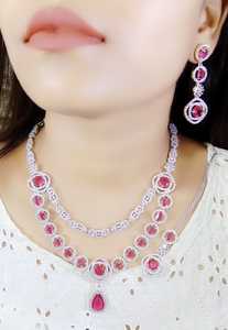 สร้อยคอสองชั้นแฟนซีพร้อมต่างหูแบบห้อยชุดเครื่องประดับคอลเลกชันป้องกันการเสื่อมเสียเครื่องประดับผู้หญิงอินเดีย - Product Image 6