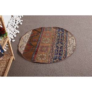 Tapis Patchwork en Laine Marron Chic Boho Fait Main 3ft X 3ft Large Surface Polyester Latex Support pour Entrée Couloir Rectangulaire Peluche - Product Image 4
