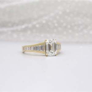 Emerald Cut Lab Grown <b>Diamond</b> <b>Ring</b> with Baguette Side Stones-IGI Certified - Product Image 3