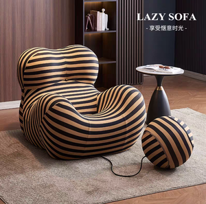 Modern Striped Lounge <b>Chair</b> Fabric Upholstery Contemporary Design Soft Comfort Living Room Furniture - Product Image 4