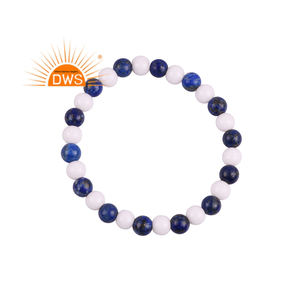 Último diseño hecho a mano ágata blanca natural y lapislázuli pulsera de piedras preciosas con cuentas fabricante de joyería personalizada - Product Image 4