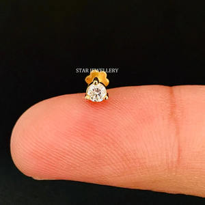 Bijoux fins en or rose 14 carats et or blanc avec diamants naturels, cadeau chrétien, clou d'oreille/clou de nez - Product Image 2