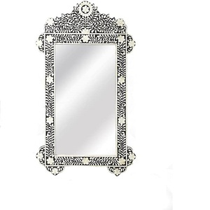 Incrustation d'os marron fleur sur mesure, cadre de miroir suspendu de chambre à coucher, miroir de bureau, miroir décoratif mural de salon - Product Image 5