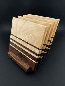 Handcrafted <b>Wood</b> <b>Coasters</b> Dark With Stripes Design Premium Hardwood Edge Grain <b>Coasters</b> - Product Image 4