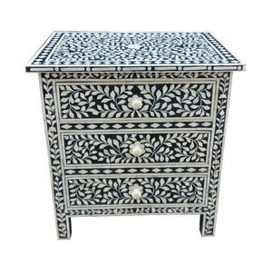 Table de chevet en incrustation d'os faite à la main avec tiroir de coffre au design floral meubles de maison indiens polis personnalisés pour une utilisation à la ferme - Product Image 3