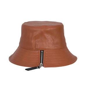 Chapeau bob en cuir végétalien personnalisé pour grossiste OEM, style streetwear, avec fermeture éclair, couleur rouille - Product Image 2