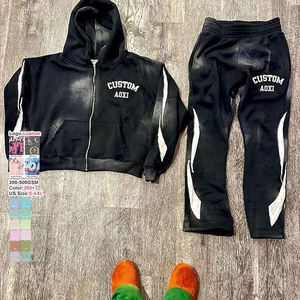 Chándales de lavado ácido para hombre, chándal de lavado ácido con cremallera de 2 piezas a precio razonable, conjunto de ropa informal de algodón 100% para hombre - Product Image 6