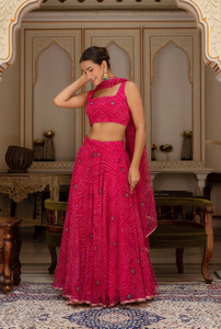 Gulabi galiyan RANI bandhej georgette lehenga ชุดสีชมพูกับ georgette dupatta ทันสมัยผู้หญิงสวย lehenga - Product Image 2