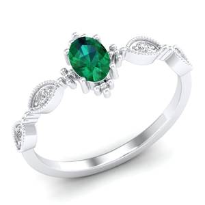 Bague de fiançailles REYES en argent sterling 925 avec pierre précieuse émeraude ovale de 0,5 carat, design luxueux, pour femmes - Product Image 2