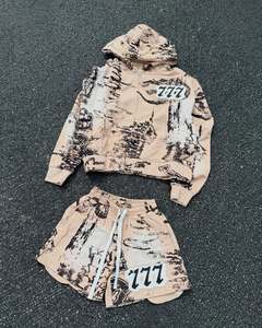 Summer Distressed Vintage Jogger Short Sets Heavy Weight 2 Pieces Zip up Hoodies Shorts Set Tracksuit - Product Image 6