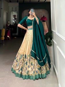 Nouvelle Élégance Dressing Tendance Déguisement Soie Verte Lehenga Choli & Dupatta Avec Travail Imprimé Fabricant De L'Inde À Vendre - Product Image 3