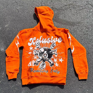 Sudadera con capucha para hombre de felpa 100% algodón personalizada, con bordado de parches desgastados, impresión DTG, pedrería de colores, efecto descolorido por el sol y dobladillo sin rematar cosido. - Product Image 2