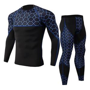 Compression Workout Sportswear Men's Gym Suits Long <b>Sleeve</b> Shirt Pants Fitness Regular Fit Winter Windproof Printed Running Set - Product Image 1
