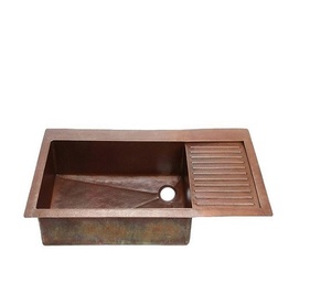 Évier de cuisine à double cuvette en cuivre pur haut de gamme avec robinet Design d'espace multifonction moderne Utilisation de la salle de bain-Quantité en vrac disponible - Product Image 1