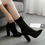 Botines de tacón grueso y alto para mujer, negros, con punta, diseño sólido, cierre sin cordones, parte superior de piel transpirable para otoño - Product Image 4