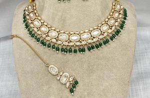 Luxury Kundan Brass <b>Bridal</b> <b>Set</b>-American Diamond <b>Necklace</b> & Earrings for Weddings Engagements Special Occasions - Product Image 4
