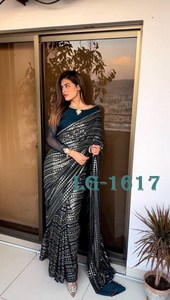 Designer พรีเมี่ยมนุ่ม Georgette ลําดับงาน Saree สําหรับผู้หญิง Designer สารีชุดแต่งงานสารีจัดแต่งทรงสตรีสารีสวมใส่ - Product Image 3