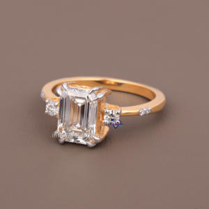 แหวนหมั้นเพชรเม็ดเดี่ยว2.55กะรัตสำหรับผู้หญิงแหวนเพชรโมอิส14KT สีเหลืองทอง - Product Image 2