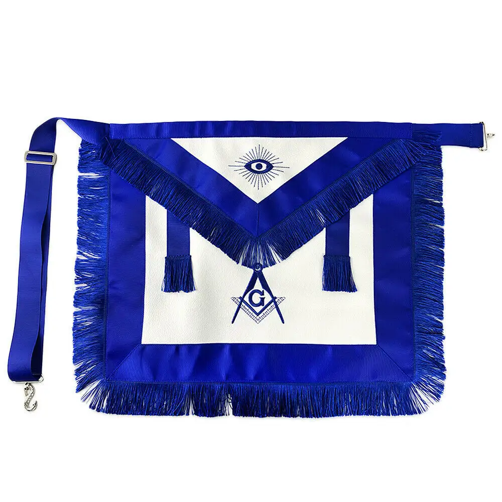 Blue Lodge Master Mason Freimaurer Schürze Blaue Fransen/Quasten mit gesticktem quadratischem Kompass und Auge