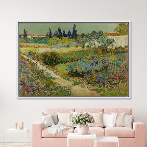 Impression sur toile Jardin floral : Art mural impressionniste vibrant, toile encadrée blanche - Product Image 1