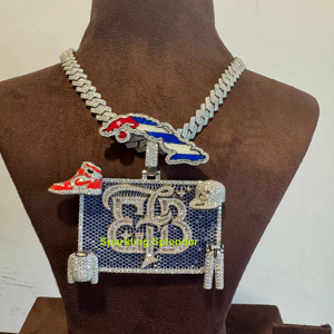 Pendentif en argent sterling 925 avec logo personnalisé avec VVS1 Moissanite diamant plaqué or chaîne cubaine glacée Style Hip Hop bijoux pour hommes - Product Image 1