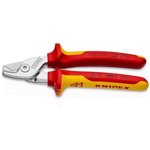 Cisailles à câbles KNIPEX, longueur 160 mm, tête chromée, poignées multi-composants VDE pour systèmes électriques de camping-cars, Forme 1 - Product Image 1