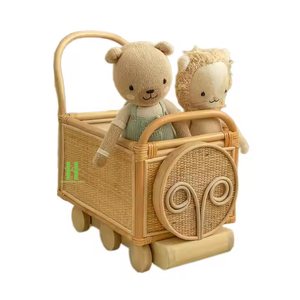 Wagon rond en rotin de style bohème rose doux pour enfants chariot de jouets multifonction écologique avec une capacité de charge de 5kg OEM ODM - Product Image 6
