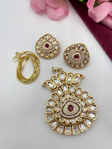 Conjunto de colgante de Polki tradicional de calidad superior con pendientes a juego para mujeres y niñas Ideal para ropa informal y formal - Product Image 4