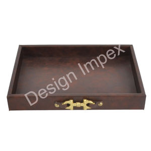 Bandejas elegantes de lujo para servir, gran oferta, bandejas de madera estilo estribo de caballo, bandeja decorativa para servir café con acabado de cuero - Product Image 6