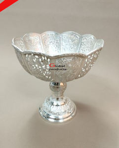 Bol de service en acier inoxydable en métal argenté brillant avec support pour restaurant et bar d'hôtel - Product Image 2